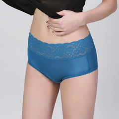 Seiden-Unterhose mit hoher Taille, Häkelspitze und Strickmuster