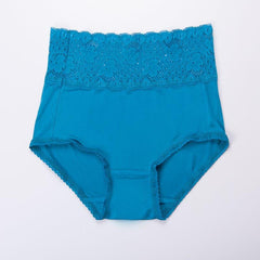 Seiden-Unterhose mit hoher Taille, Häkelspitze und Strickmuster