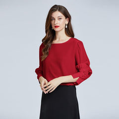 Damen Seidenbluse mit runder Halsöffnung und Laternenärmeln