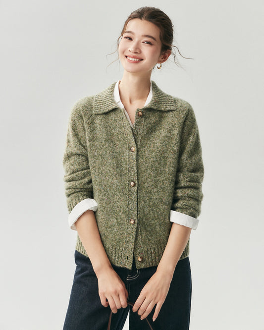 Cardigan aus 100 % Kaschmir mit Kragen und Melange-Muster
