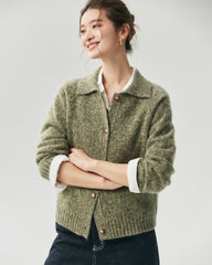 Cardigan aus 100 % Kaschmir mit Kragen und Melange-Muster