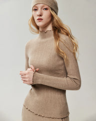 Pullover aus 100 % Kaschmir mit Mock-Neck und gewellten Abschlüssen
