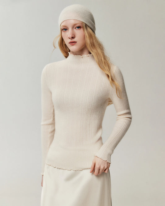 Pullover aus 100 % Kaschmir mit Mock-Neck und gewellten Abschlüssen