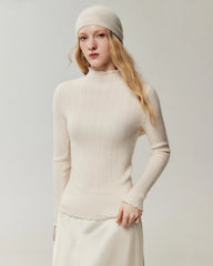 Pullover aus 100 % Kaschmir mit Mock-Neck und gewellten Abschlüssen