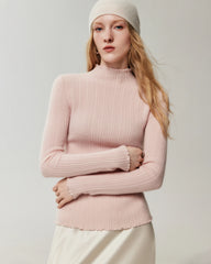 Pullover aus 100 % Kaschmir mit Mock-Neck und gewellten Abschlüssen