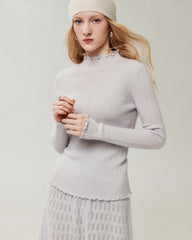 Pullover aus 100 % Kaschmir mit Mock-Neck und gewellten Abschlüssen