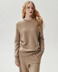 Lockerer Pullover aus 100 % Kaschmir mit Rundhalsausschnitt und Rippstrick