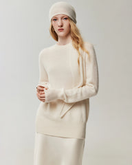 Lockerer Pullover aus 100 % Kaschmir mit Rundhalsausschnitt und Rippstrick