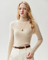 Rollkragenpullover aus 100 % Kaschmir mit Rippstrick