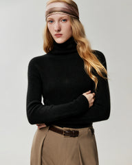 Rollkragenpullover aus 100 % Kaschmir mit Rippstrick