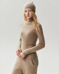 Rollkragenpullover aus 100 % Kaschmir mit Rippstrick