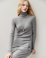 Rollkragenpullover aus 100 % Kaschmir mit Rippstrick