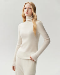 Rollkragenpullover aus 100 % Kaschmir mit Rippstrick