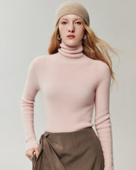 Rollkragenpullover aus 100 % Kaschmir mit Rippstrick