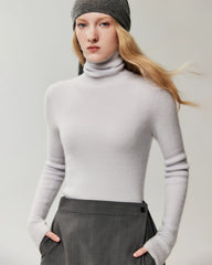Rollkragenpullover aus 100 % Kaschmir mit Rippstrick