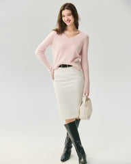 Pullover aus 100 % Kaschmir mit V-Ausschnitt und Rippstrick
