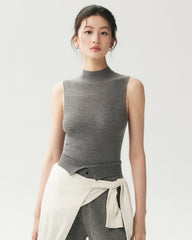 Ärmelloses Top aus 100 % Merinowolle mit Stehkragen