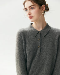 Langarm-Stricktop aus 100 % reinem Kaschmir mit Kragen