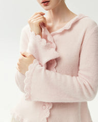 Cardigan aus 100 % reinem Kaschmir mit Kapuze und Häkelbesatz