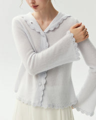 Cardigan aus 100 % reinem Kaschmir mit Kapuze und Häkelbesatz