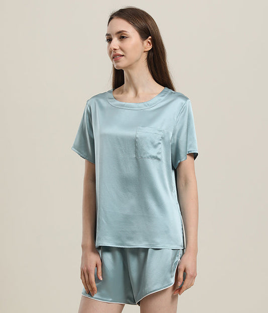 Damen 100% Seiden Kurz-Pyjama Set