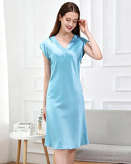 19 Momme Entspanntes V-Ausschnitt Seiden-Nachtkleid