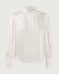 Seidenbluse aus 19 Momme mit handgefertigtem Rosendetail