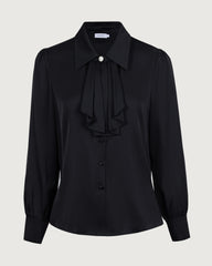 19 Momme Seidenbluse mit Rüschenkragen und langen Ärmeln