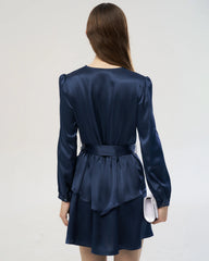 19 Momme Seiden Wickelkleid in A-Linie mit langen Ärmeln