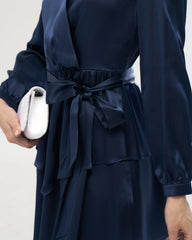 19 Momme Seiden Wickelkleid in A-Linie mit langen Ärmeln