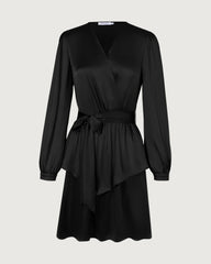 19 Momme Seiden Wickelkleid in A-Linie mit langen Ärmeln