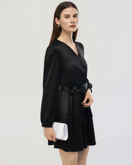 19 Momme Seiden Wickelkleid in A-Linie mit langen Ärmeln