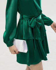 19 Momme Seiden Wickelkleid in A-Linie mit langen Ärmeln