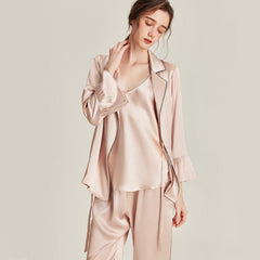 3-teiliges Seiden-Pyjama-Set mit Robe