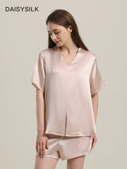 Klassisches Seiden-Pyjamas-Set mit kurzen Ärmeln und kurzen Hosen