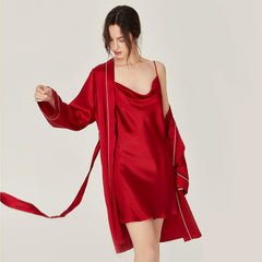 2-Teiliges Seiden-Set - Schlafkleid & Bademantel