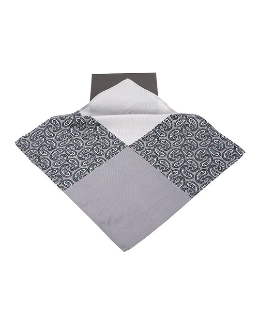 Dunkelgraues Einstecktuch mit Patchwork- und Druckdesign