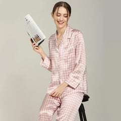 Seiden-Pyjamas-Set mit Houndstooth-Druck