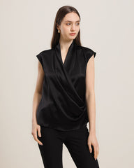 Sleeveless V-Hals Seidenbluse