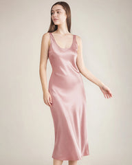 Seiden Slip Kleid Midi mit Scoop Neck