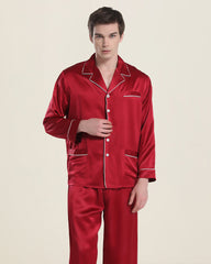 22 Momme Herren Seiden-Pyjamas-Set mit Pipings