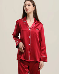 22Momme Klassisches Seiden-Pyjama-Set Burgundy