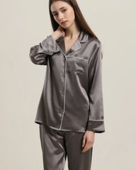 22Momme Klassisches Seiden-Pyjama-Set Dark Grey