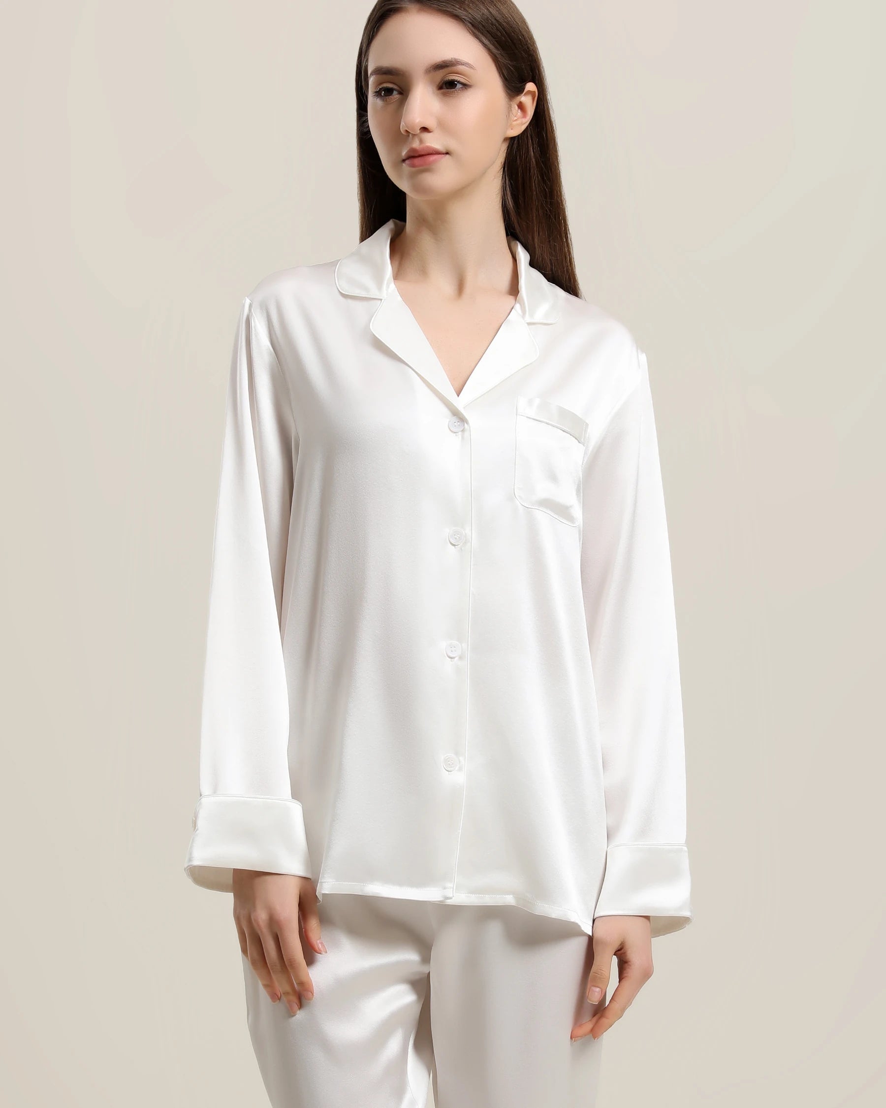 22Momme Klassisches Seiden-Pyjama-Set Ivory