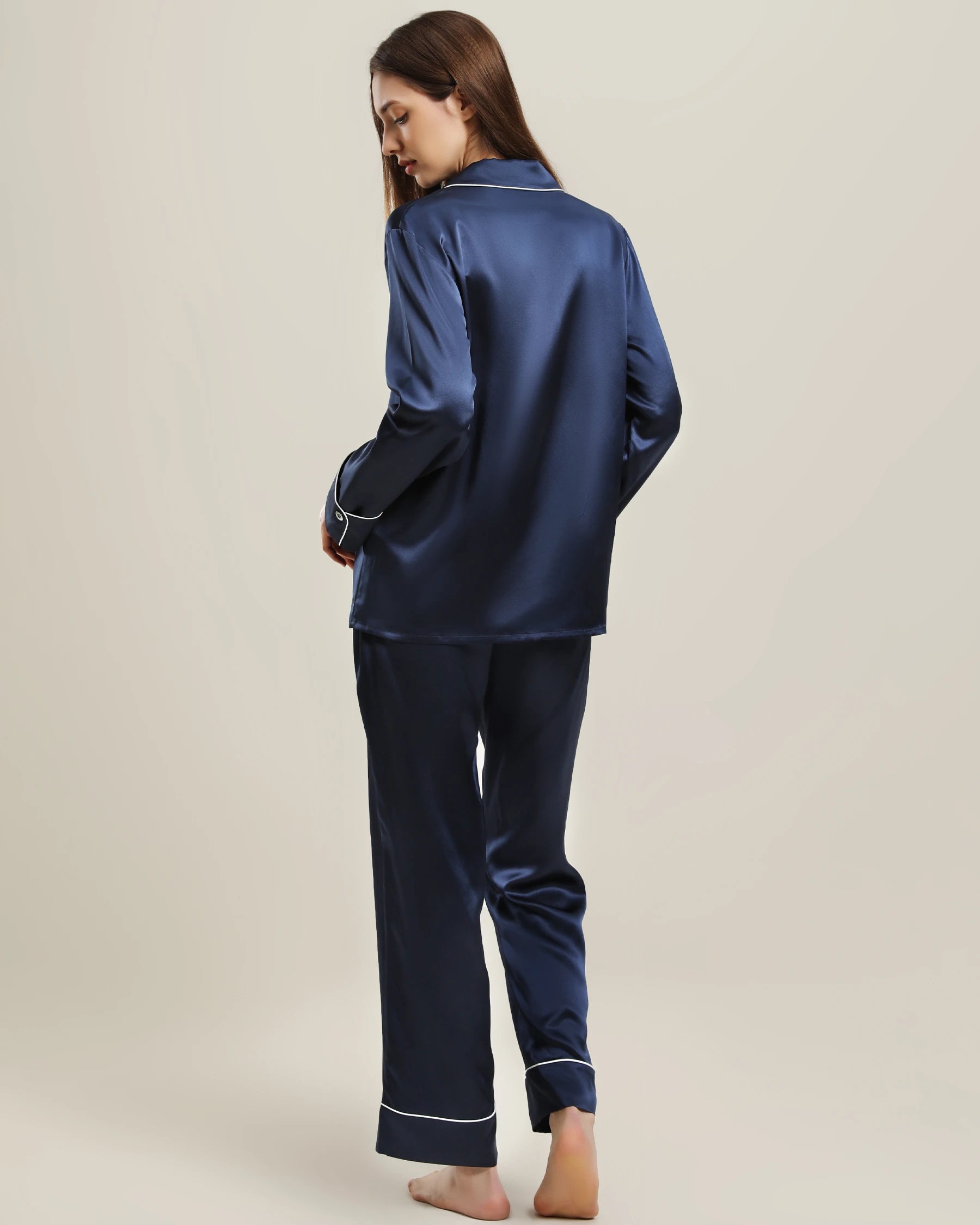 22Momme Klassisches Seiden-Pyjama-Set Navy