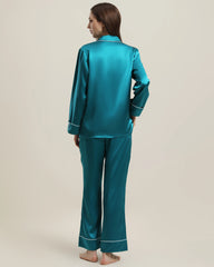 22Momme Klassisches Seiden-Pyjama-Set Peacock Blue