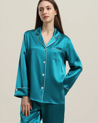 22Momme Klassisches Seiden-Pyjama-Set Peacock Blue