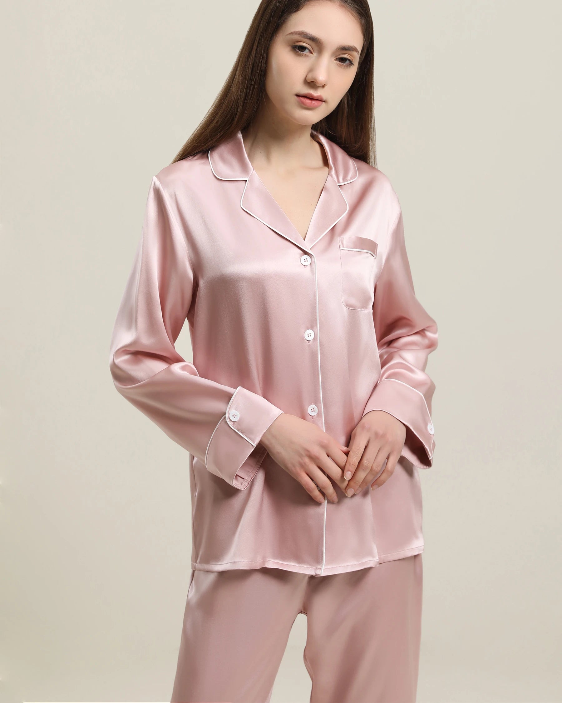 22Momme Klassisches Seiden-Pyjama-Set Rose Pink