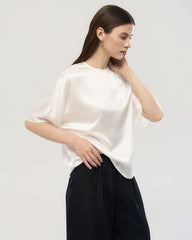 22 Momme Oversized Seiden-Shirt mit Rundhalsausschnitt und Halbarm