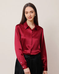 22 Momme Seiden-Bluse mit versteckten Knöpfen Burgundy